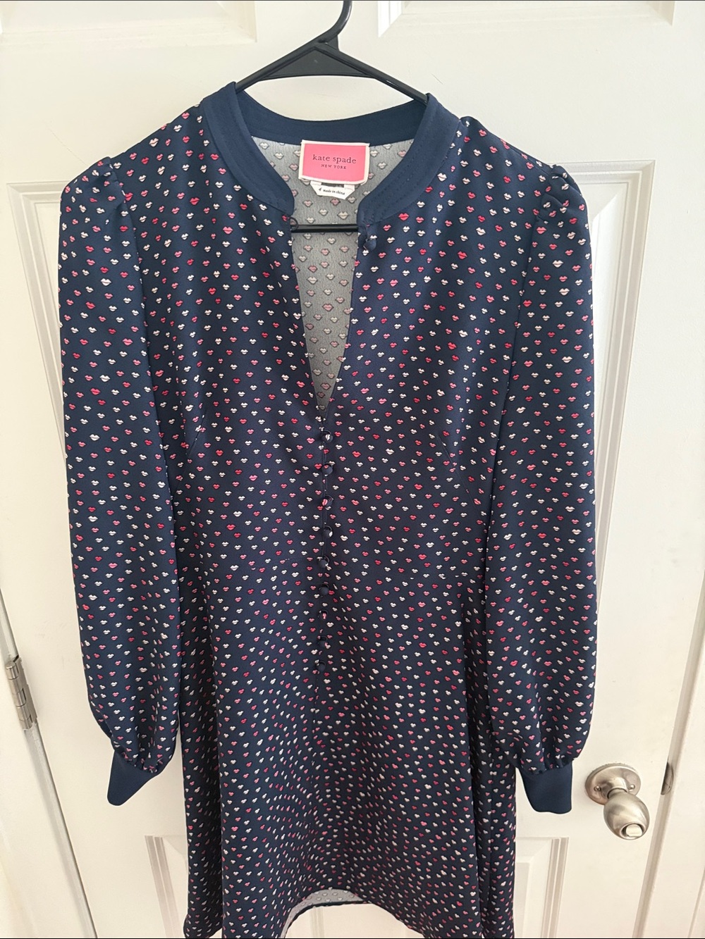 kate spade Navy Dress with Pink and White Heart Print